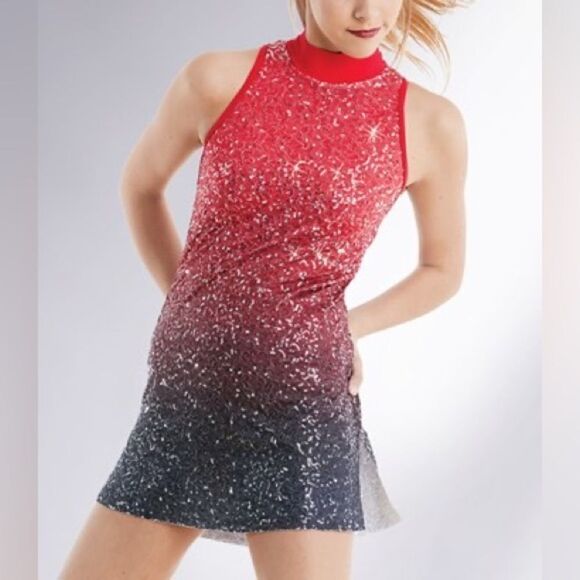 WEISSMAN Balera Dance Costume OMBRE red SEQUIN PERFORMANCE DRESS D11120 Adult LA - Picture 1 of 11